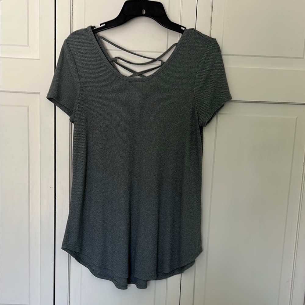 Gray Backless Relaxed Short Sleeve Tee